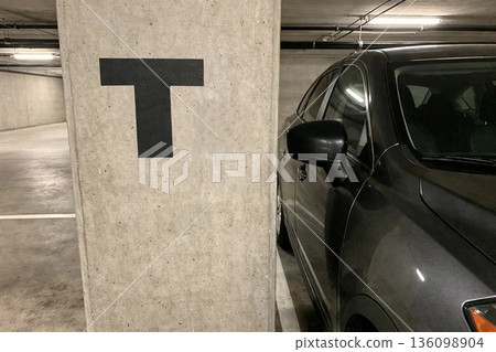 Underground Parking Garage Interior Captured as Practical Car Location Reference 136098904
