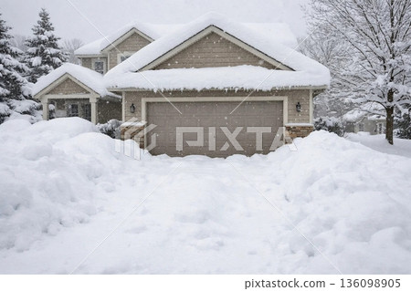 Snow-Covered Courtyard Before Winter Cleaning 136098905