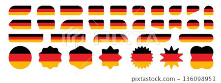 Germany national flag set shape variations vector icon. Isolated sticker, National German colors black, red and yellow. Germany national flag set shape variations vector icon. Isolated sticker, National German colors black, red and yellow. 136098951