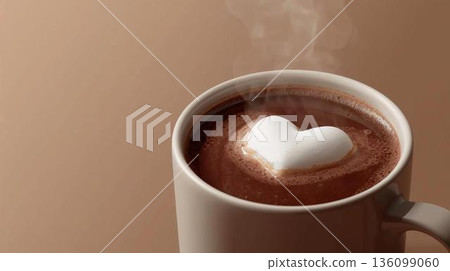 背景素材_熱可可，上面漂浮著心型棉花糖（棕色背景） 136099060