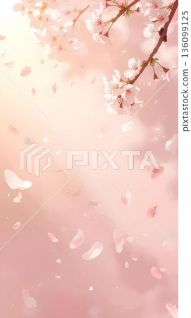 Background material_Spring frame background with cherry blossom petals flying 136099125
