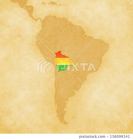 Ocher map of South America - Bolivia 136099141