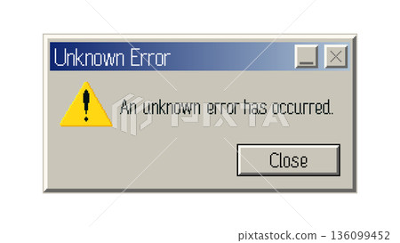 Retro computer error message window. Unknown system error alert dialog. Vintage UI vector illustration 136099452
