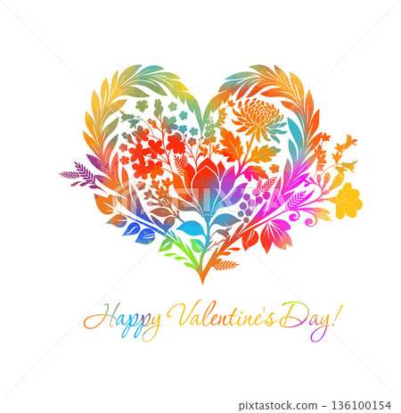 colored valentines day card with hearts, vector illustration, perfect for your holiday background, textile, greeting card, wrapping . Hand drawn. Not AI, vector illustration. 136100154