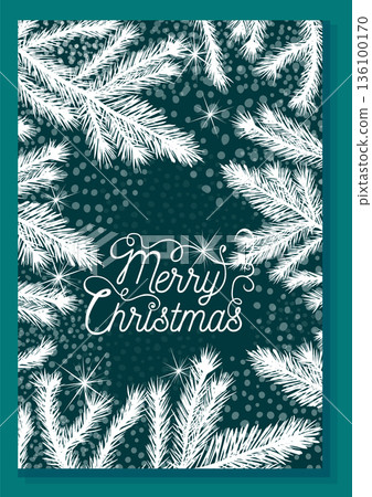 Frame with fir branches. Christmas card. hand drawing. Not AI. Vector illustration 136100170