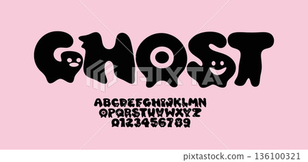 Kid Bold Color Font Logo Alphabet Balloon Letter Set Colorful Rounded Typography, Creative Ghost Typographic Design for Creepy Title Text, Carnival Headline, Childish Fonts. Vector Typeface 136100321