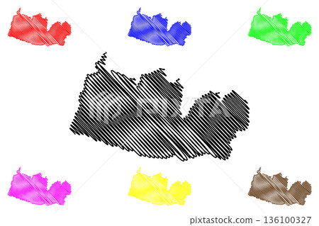 Corumbiara municipality (State of Rondonia, RO, Municipalities of Brazil, Federative Republic of Brazil) map vector illustration, scribble sketch Corumbiara map 136100327
