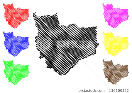 Guajara-Mirim municipality (State of Rondonia, RO, Municipalities of Brazil, Federative Republic of Brazil) map vector illustration, scribble sketch Guajara Mirim map 136100332