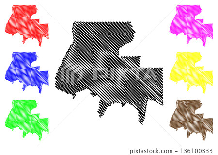 Chupinguaia municipality (State of Rondonia, RO, Municipalities of Brazil, Federative Republic of Brazil) map vector illustration, scribble sketch Chupinguaia map 136100333