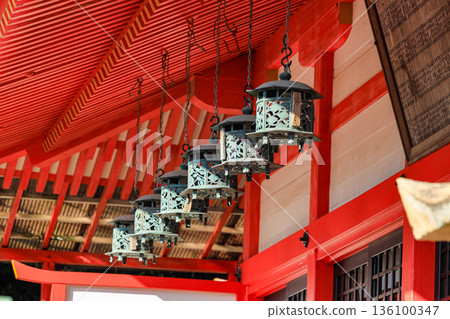 Japan style hanging lantern lamp in Japanese Shrine and temple. Japan style hanging lantern lamp in Japanese Shrine and temple. 136100347