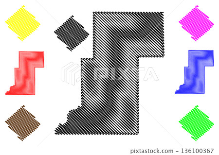 Ministro Andreazza and Nova Uniao municipality (State of Rondonia, RO, Municipalities of Brazil, Federative Republic of Brazil) map vector illustration, scribble sketch Nova Uniao map 136100367