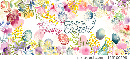 Happy Easter. Easter card with egg. hand drawn. Not AI, Vector illustration. 136100398
