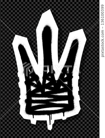 Graffiti-style black crown symbol on transparent checkered background sticker design. Graffiti-style black crown symbol on transparent checkered background sticker design. 136100399
