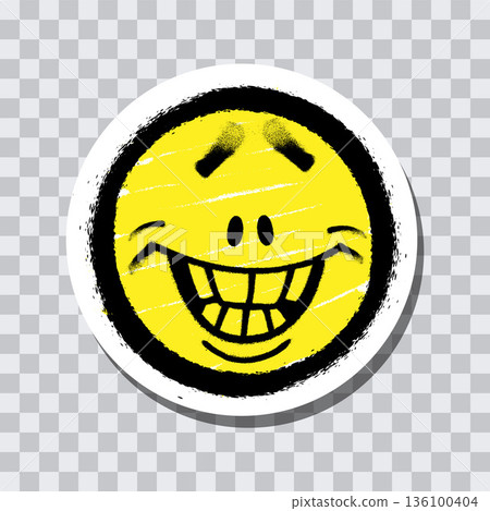 Graffiti emoticon. Smiling face painted spray paint on transparent background sticker. Vector illustration 136100404