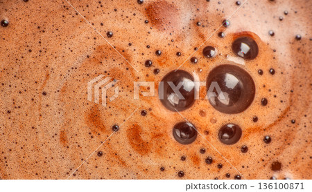 Chocolate drink foam bubbles macro texture background Chocolate drink foam bubbles macro texture background 136100871