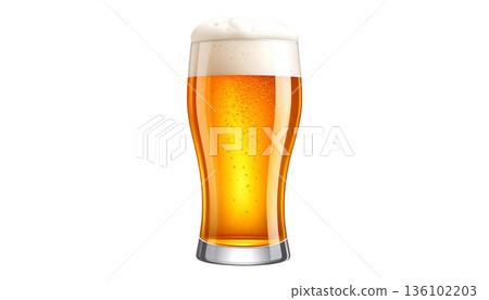 Illustration of delicious-looking foamy draft beer 136102203