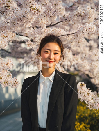 身著職業套裝和冬季服裝的日本女性肖像。這些作品描繪了她們求職、開啟新生活、內心衝突以及季節更迭的景象。 136102592