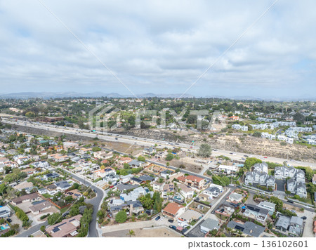 Aerial view of Del Mar town in San Diego, California 136102601
