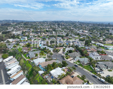 Aerial view of houses in Oceanside town in San Diego, California. USA 136102603