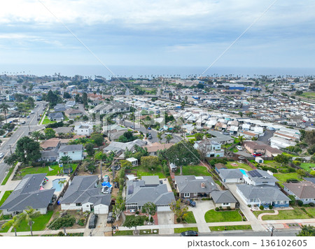Aerial view of houses in Oceanside town in San Diego, California. USA 136102605