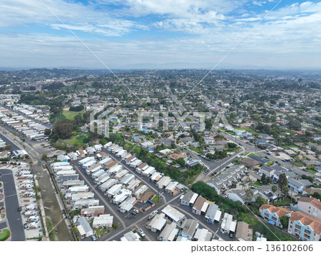 Aerial view of houses in Oceanside town in San Diego, California. USA 136102606
