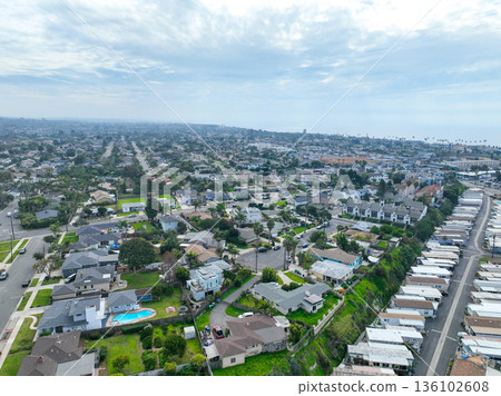 Aerial view of houses in Oceanside town in San Diego, California. USA 136102608