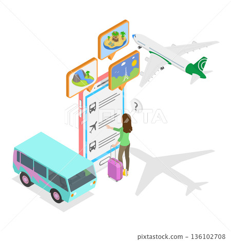 3D Isometric Flat Vector Illustration of Itinerary Planning, Set Of Travel Planners.. Item 2 3D Isometric Flat Vector Illustration of Itinerary Planning, Set Of Travel Planners.. Item 2 136102708