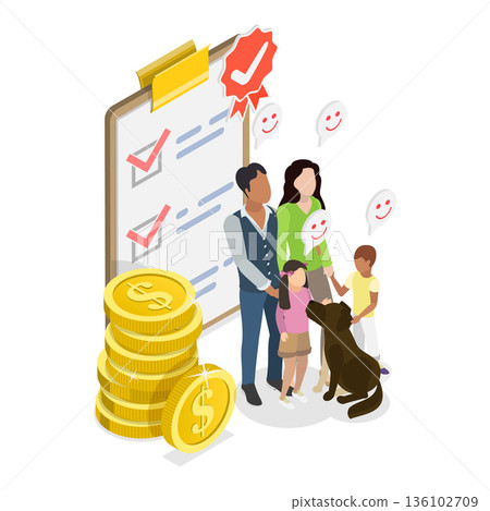 3D Isometric Flat Vector Illustration of Family Insurance, Social Security Benefits. Item 3 3D Isometric Flat Vector Illustration of Family Insurance, Social Security Benefits. Item 3 136102709