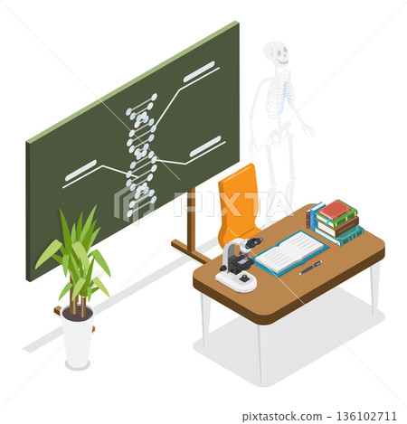 3D Isometric Flat Vector Illustration of Classroom set in School, Learning and Education. Item 3 136102711
