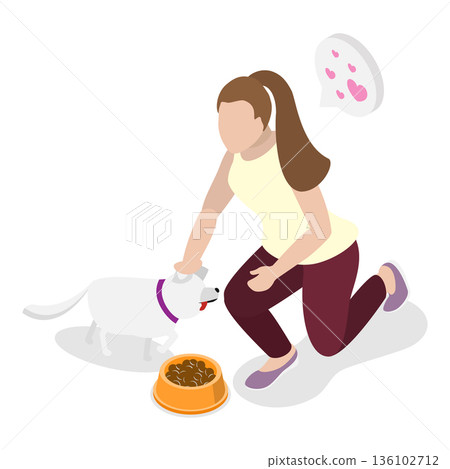 3D Isometric Flat Vector Illustration of Pet Lovers, Veterinary Clinic, Homeless Animals Shelter. Item 3 3D Isometric Flat Vector Illustration of Pet Lovers, Veterinary Clinic, Homeless Animals Shelter. Item 3 136102712