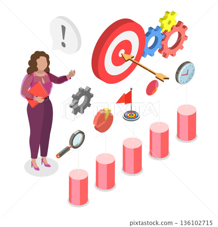 3D Isometric Flat Vector Illustration of Key Performance Indicators, Abstract Concepts Of Measuring Success. Item 3 3D Isometric Flat Vector Illustration of Key Performance Indicators, Abstract Concepts Of Measuring Success. Item 3 136102715