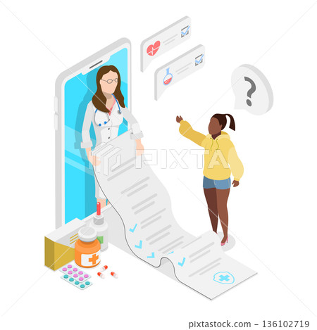 3D Isometric Flat Vector Illustration of Telemedicine, Future Medical Tech. Item 3 136102719