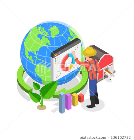 3D Isometric Flat Vector Illustration of Rainwater Harvesting, Conservation And Rehabilitation Farming System Concept. Item 1 136102722