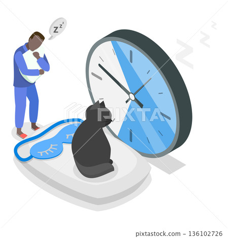 3D Isometric Flat Vector Illustration of Good Night Time, Sleeping And Resting. Item 2 136102726