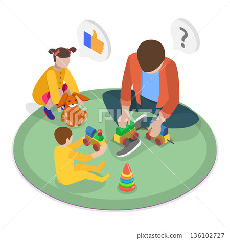 3D Isometric Flat Vector Illustration of Taking Care of Eldery and Kids, Scenes of Caregiver Services. Item 3 3D Isometric Flat Vector Illustration of Taking Care of Eldery and Kids, Scenes of Caregiver Services. Item 3 136102727