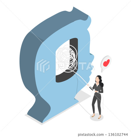 3D Isometric Flat Vector Illustration of Children Mental Health, Child Protection. Item 2 136102744