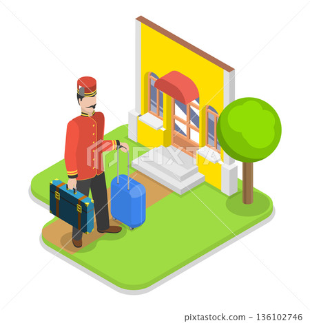 3D Isometric Flat Vector Illustration of Hotel Services, Hospitality Business. Item 3 3D Isometric Flat Vector Illustration of Hotel Services, Hospitality Business. Item 3 136102746