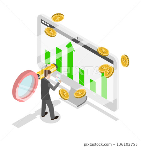 3D Isometric Flat Vector Illustration of Data Analisis and Statistics, Corporate Profit. Item 3 136102753