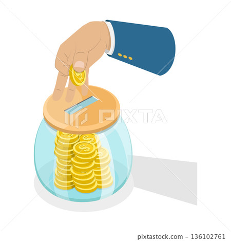 3D Isometric Flat Vector Illustration of Saving Deposit, Utilize A Glass Jar To Save Money Efficiently. Item 3 136102761