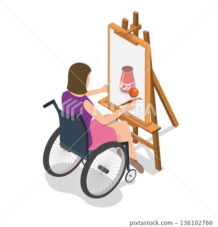 3D Isometric Flat Vector Illustration of Disabled Character and Household Chores, Home Tasks Completion. Item 6 3D Isometric Flat Vector Illustration of Disabled Character and Household Chores, Home Tasks Completion. Item 6 136102766