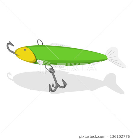 3D Isometric Flat Vector Illustration of Fishing Bait Collection, Fisherman Tackle and Artificial Fishes. Item 3 3D Isometric Flat Vector Illustration of Fishing Bait Collection, Fisherman Tackle and Artificial Fishes. Item 3 136102776