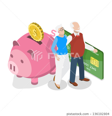 3D Isometric Flat Vector Illustration of Family Insurance, Social Security Benefits. Item 2 136102804