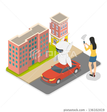 3D Isometric Flat Vector Illustration of Driver Assistant System, Autonomous Vehicles. Item 2 3D Isometric Flat Vector Illustration of Driver Assistant System, Autonomous Vehicles. Item 2 136102819