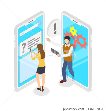 3D Isometric Flat Vector Illustration of Online Customer Support, Buyer Helpline Concepts. Item 2 3D Isometric Flat Vector Illustration of Online Customer Support, Buyer Helpline Concepts. Item 2 136102831