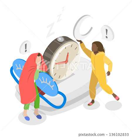 3D Isometric Flat Vector Illustration of Good Night Time, Sleeping And Resting. Item 1 3D Isometric Flat Vector Illustration of Good Night Time, Sleeping And Resting. Item 1 136102833