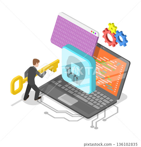 3D Isometric Flat Vector Illustration of AI Services and Automation, AI-Powered Cybersecurity. Item 2 136102835