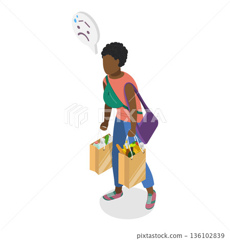 3D Isometric Flat Vector Illustration of Tiredness, Concept Of Exhaustion From Carrying Heavy Bags. Item 2 3D Isometric Flat Vector Illustration of Tiredness, Concept Of Exhaustion From Carrying Heavy Bags. Item 2 136102839