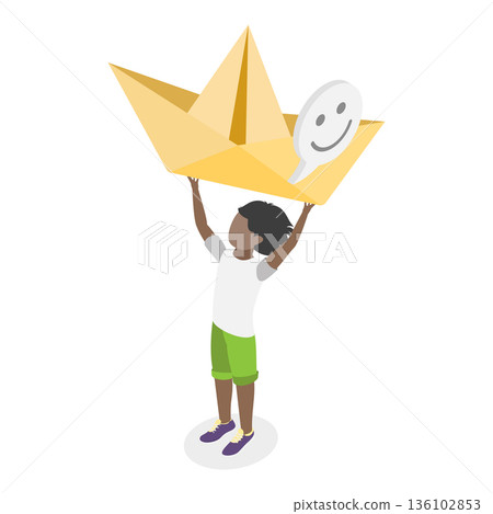 3D Isometric Flat Vector Illustration of Craftwork, Joyful Youngsters Equipped with Art Tools for Creative Projects. Item 3 136102853