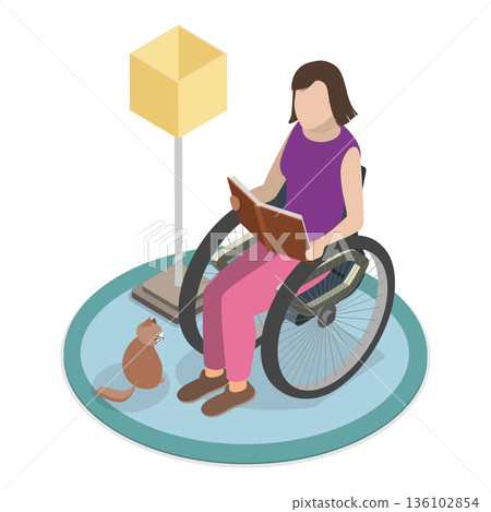 3D Isometric Flat Vector Illustration of Disabled Character and Household Chores, Home Tasks Completion. Item 5 136102854