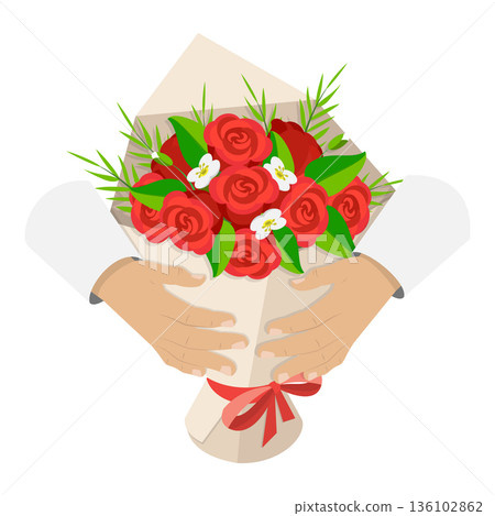 3D Isometric Flat Vector Illustration of Romantic Floral Gifts, Gorgeous Bouquets Of Flowers. Item 3 3D Isometric Flat Vector Illustration of Romantic Floral Gifts, Gorgeous Bouquets Of Flowers. Item 3 136102862